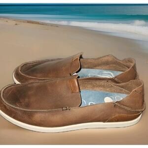 OluKai Nalukai Slip-On Men's Size 12 Brown Leather Casual Loafers